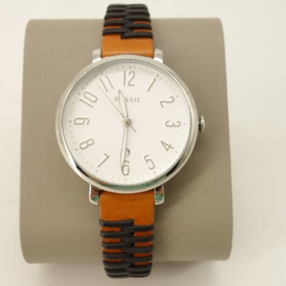 New Fossil ES4208 Jacqueline Two-Tone Brown Black Leather Women's Watch